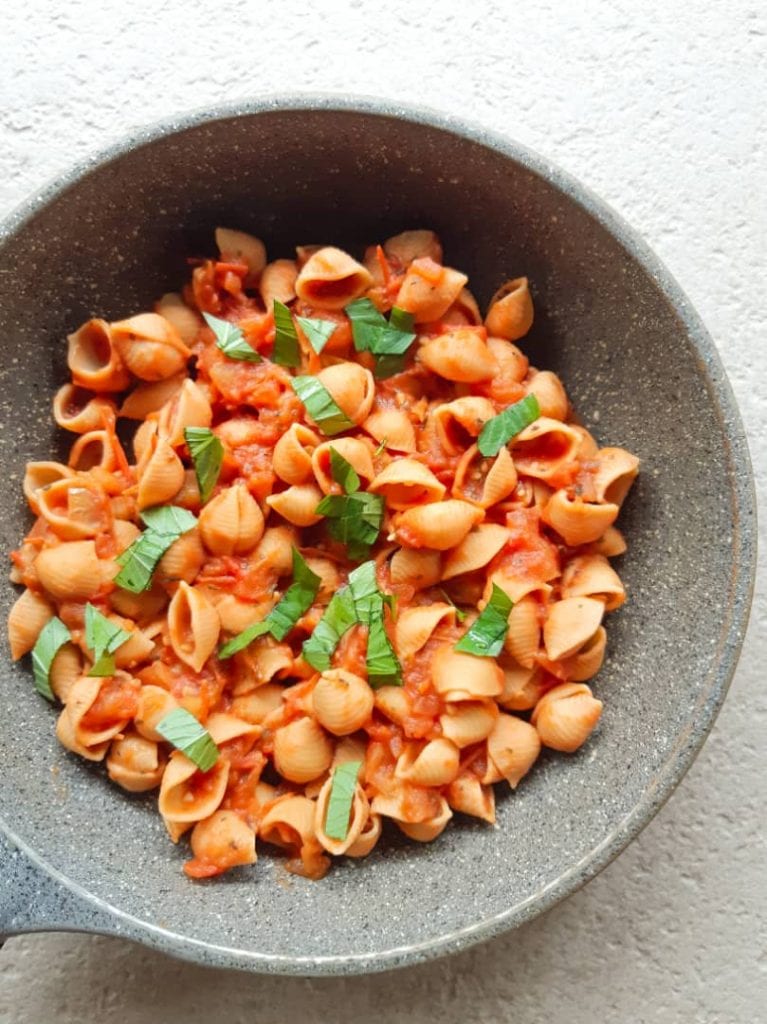Pasta in a marbled pan