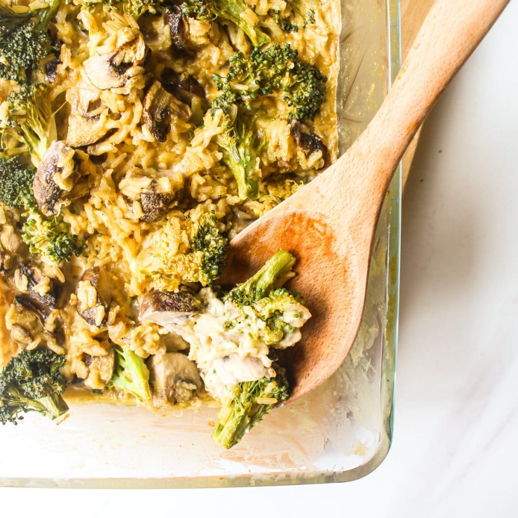 Healthy Vegan Broccoli Mushroom Rice Casserole My Plantiful Cooking