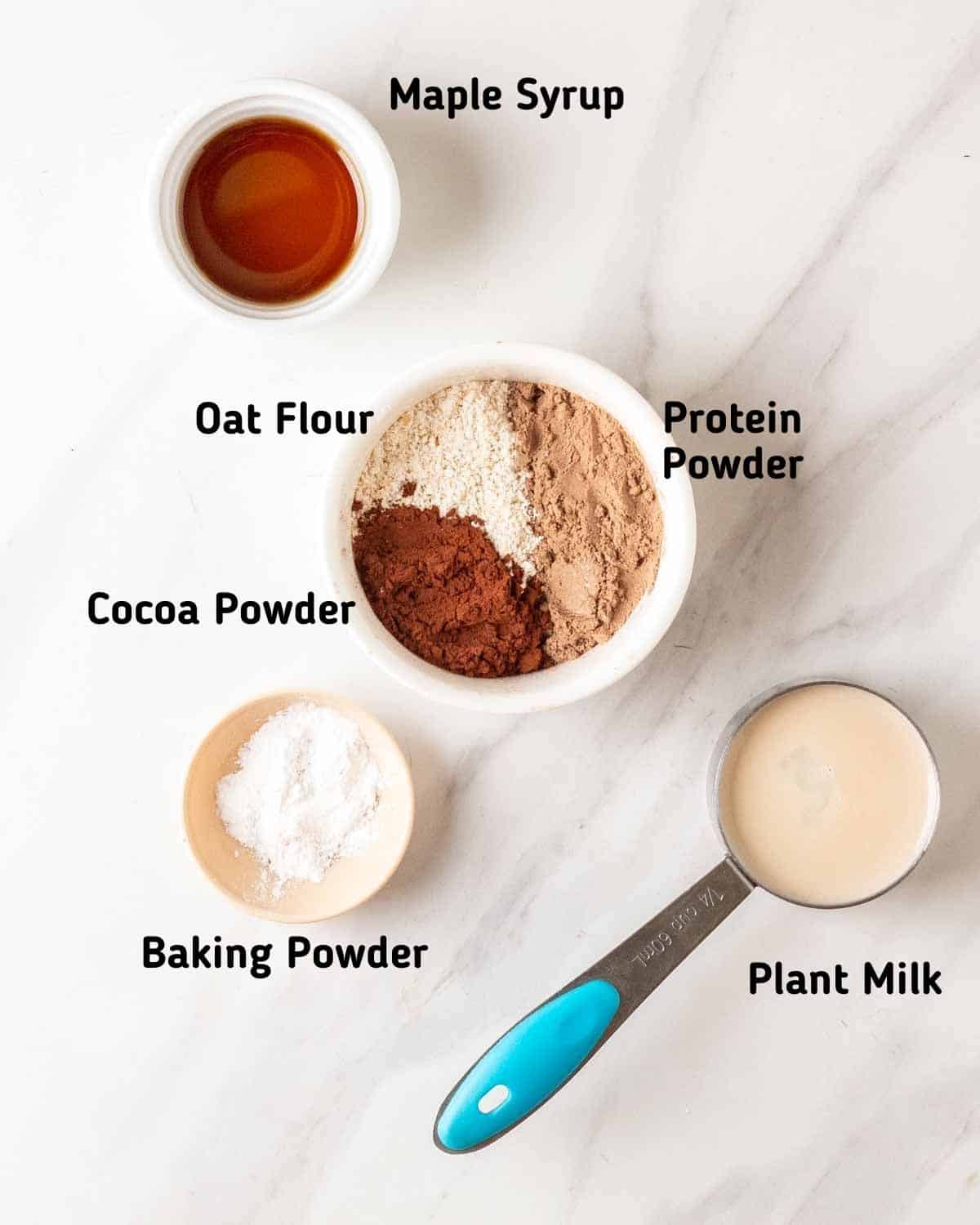 Ingredients needed to make vegan protein mug cake.
