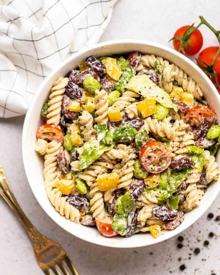 Easy High Protein Pasta Salad My Plantiful Cooking