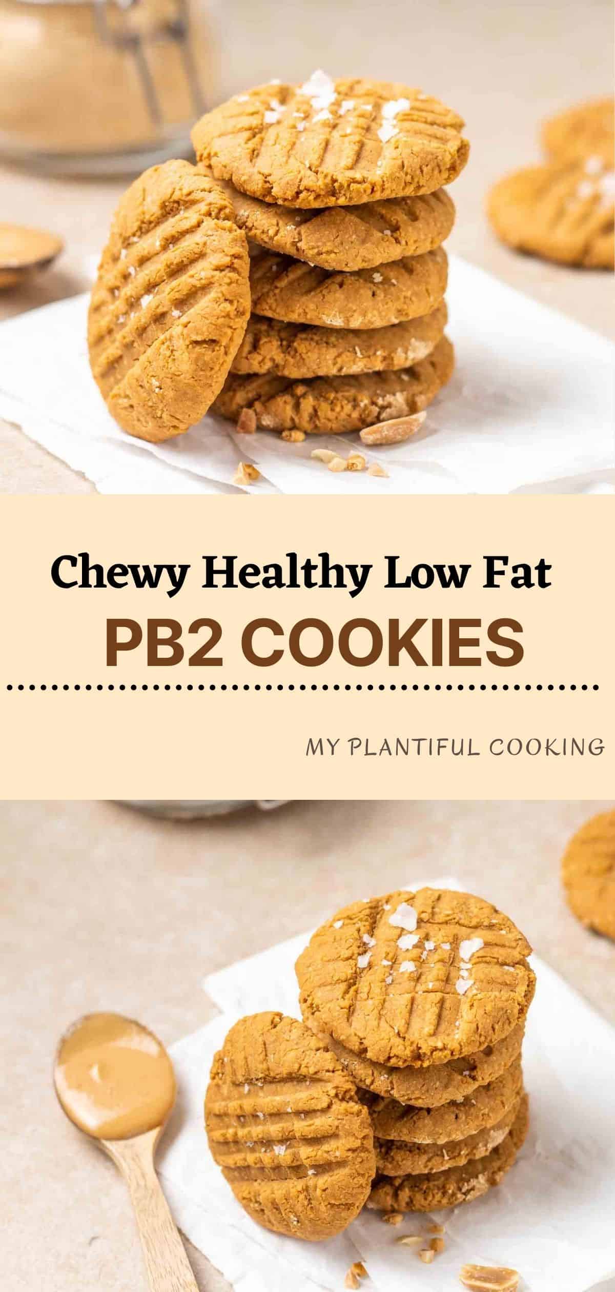 2 images of a stack of peanut cookies with text in between the images.