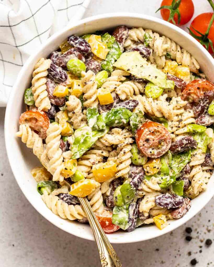 Easy High Protein Pasta Salad My Plantiful Cooking