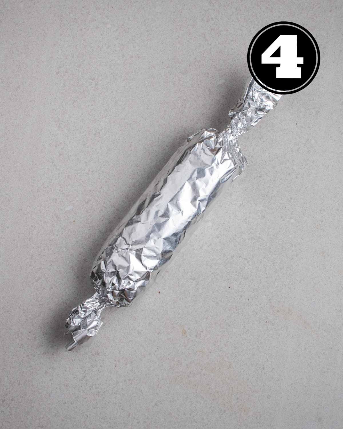 Seitan dough wrapped in foil.