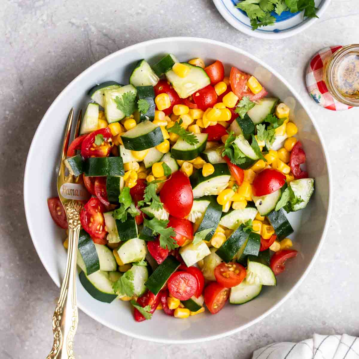 Tomato Cucumber Corn Salad My Plantiful Cooking