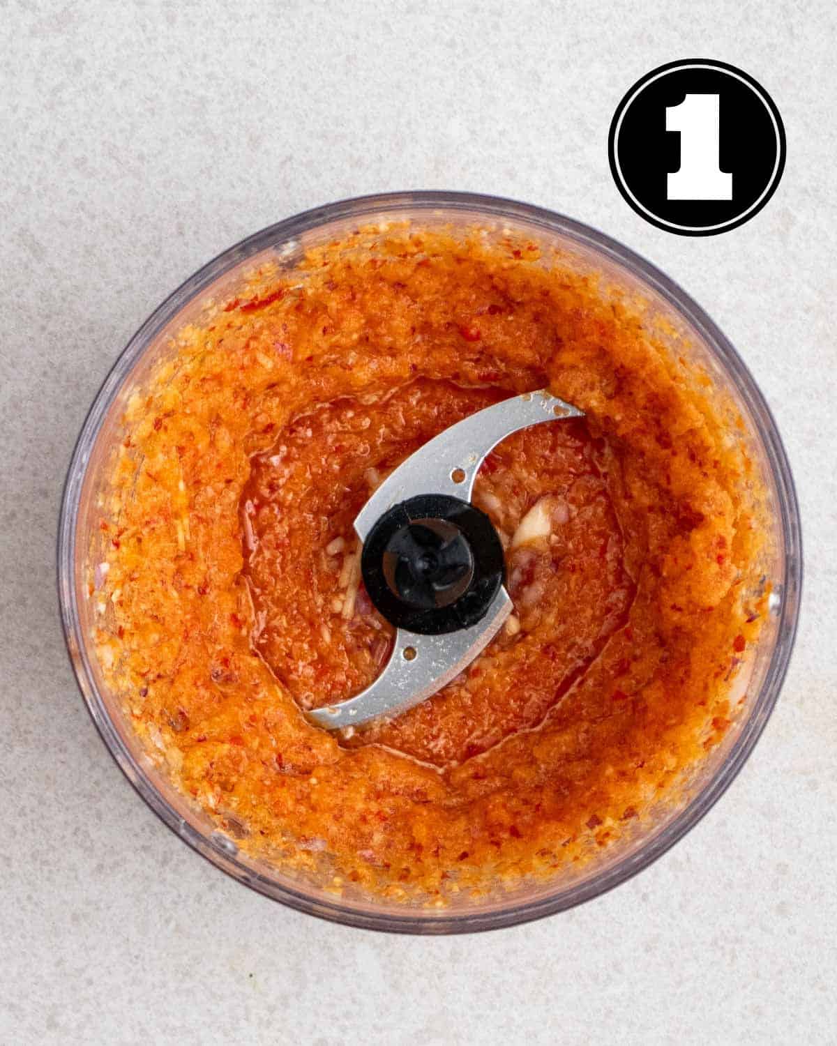 Sambal paste in a food processor.