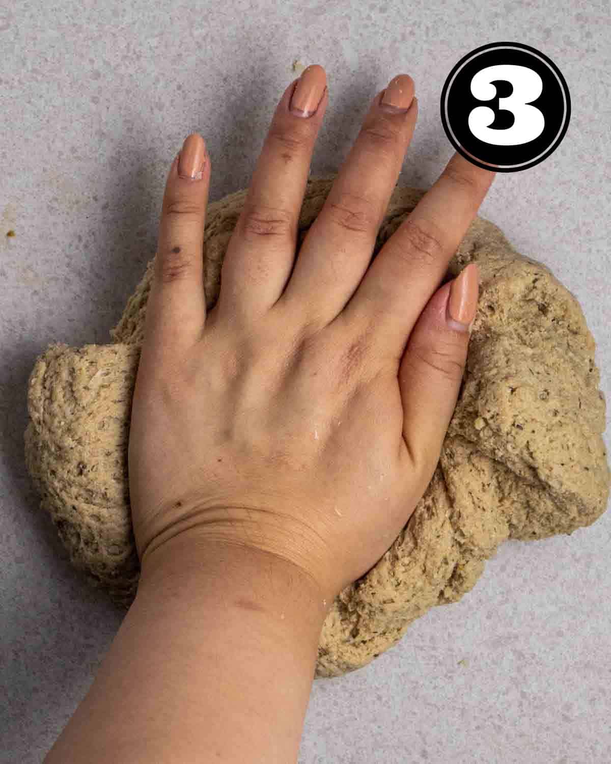 Kneading dough of vegan sausages.